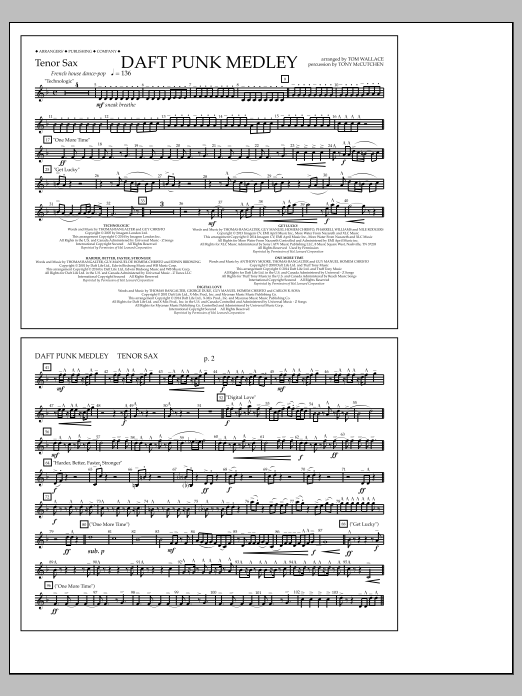 Tom Wallace Daft Punk Medley - Tenor Sax Sheet Music Notes & Chords for Marching Band - Download or Print PDF