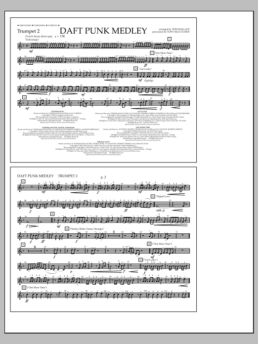 Tom Wallace Daft Punk Medley - Trumpet 2 Sheet Music Notes & Chords for Marching Band - Download or Print PDF