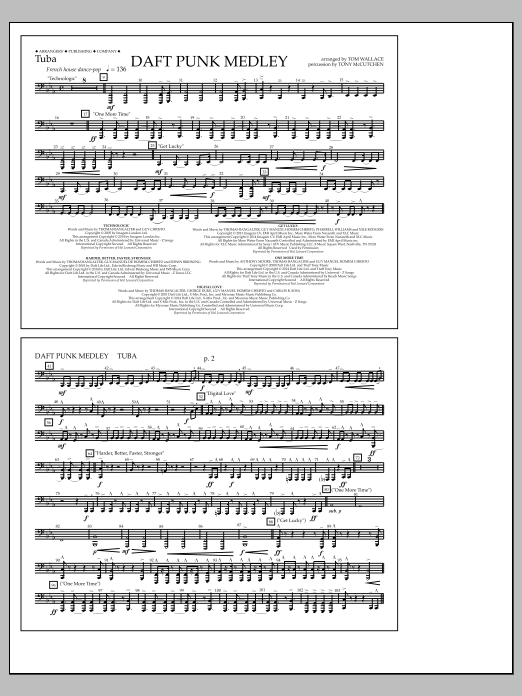 Tom Wallace Daft Punk Medley - Tuba Sheet Music Notes & Chords for Marching Band - Download or Print PDF