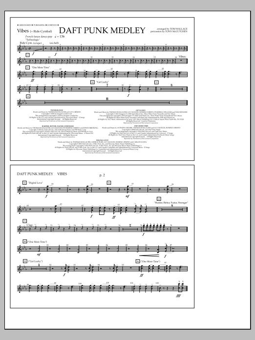 Tom Wallace Daft Punk Medley - Vibes Sheet Music Notes & Chords for Marching Band - Download or Print PDF