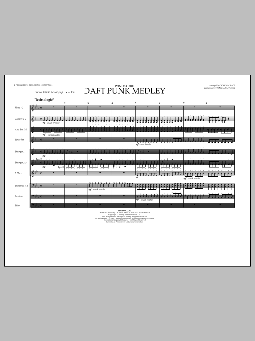 Tom Wallace Daft Punk Medley - Wind Score Sheet Music Notes & Chords for Marching Band - Download or Print PDF