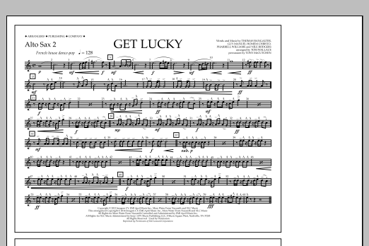 Tom Wallace Get Lucky - Alto Sax 2 Sheet Music Notes & Chords for Marching Band - Download or Print PDF
