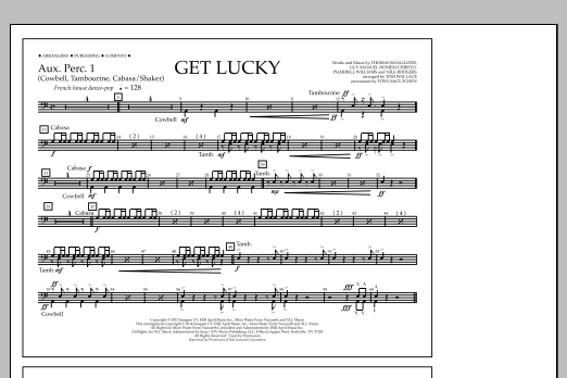 Tom Wallace Get Lucky - Aux. Perc. 1 Sheet Music Notes & Chords for Marching Band - Download or Print PDF
