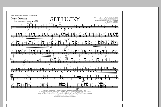 Tom Wallace Get Lucky - Bass Drums Sheet Music Notes & Chords for Marching Band - Download or Print PDF