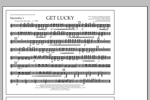 Tom Wallace Get Lucky - Marimba 1 Sheet Music Notes & Chords for Marching Band - Download or Print PDF