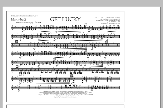 Tom Wallace Get Lucky - Marimba 2 Sheet Music Notes & Chords for Marching Band - Download or Print PDF