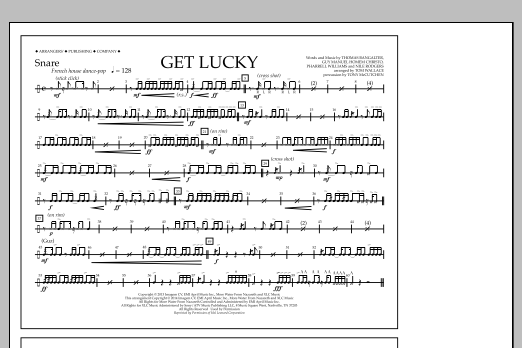 Tom Wallace Get Lucky - Snare Sheet Music Notes & Chords for Marching Band - Download or Print PDF