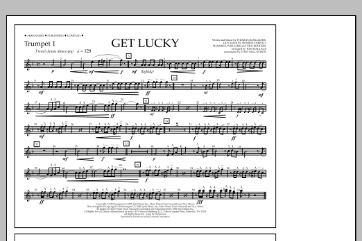 Tom Wallace Get Lucky - Trumpet 1 Sheet Music Notes & Chords for Marching Band - Download or Print PDF