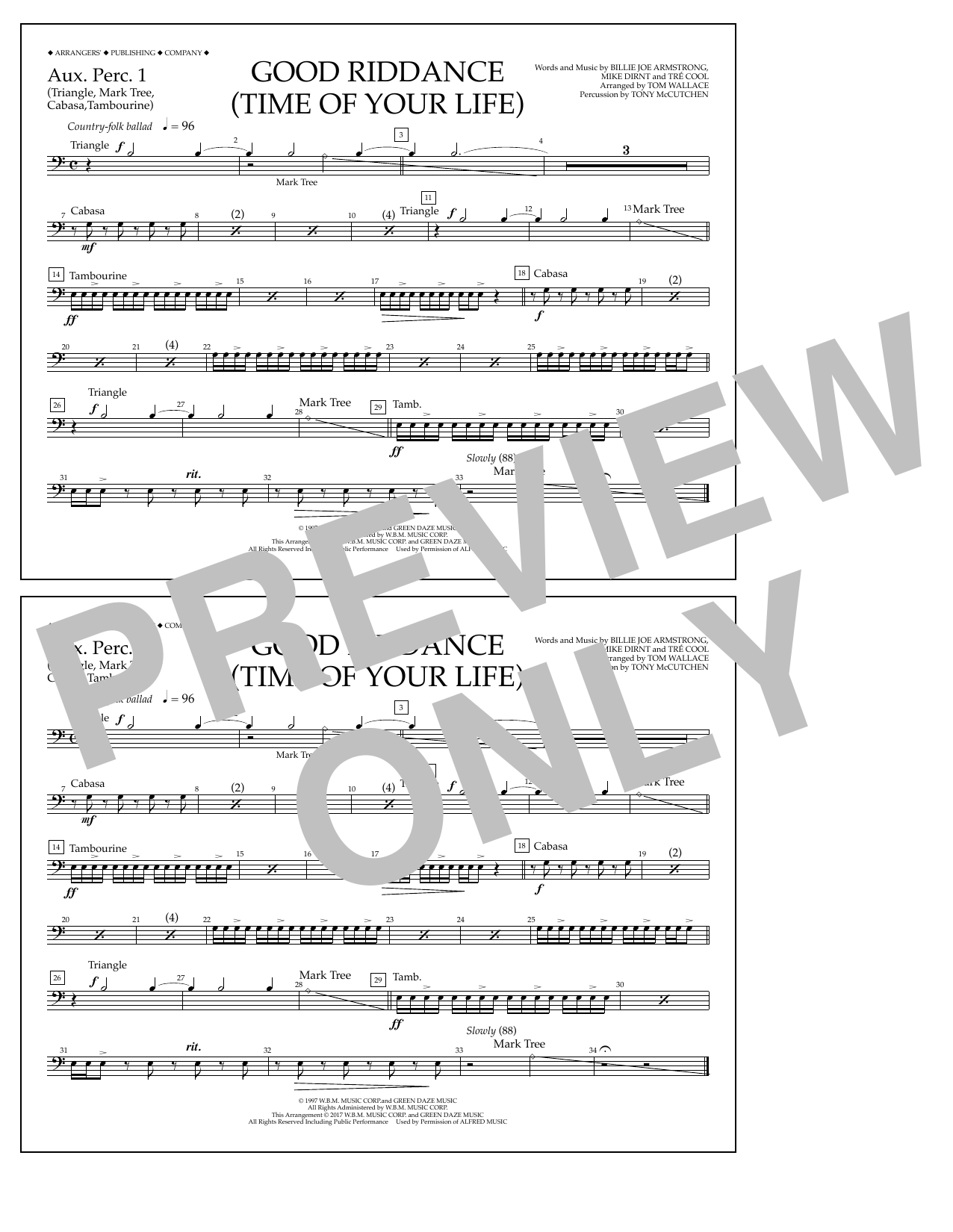 Tom Wallace Good Riddance (Time of Your Life) - Aux. Perc. 1 Sheet Music Notes & Chords for Marching Band - Download or Print PDF