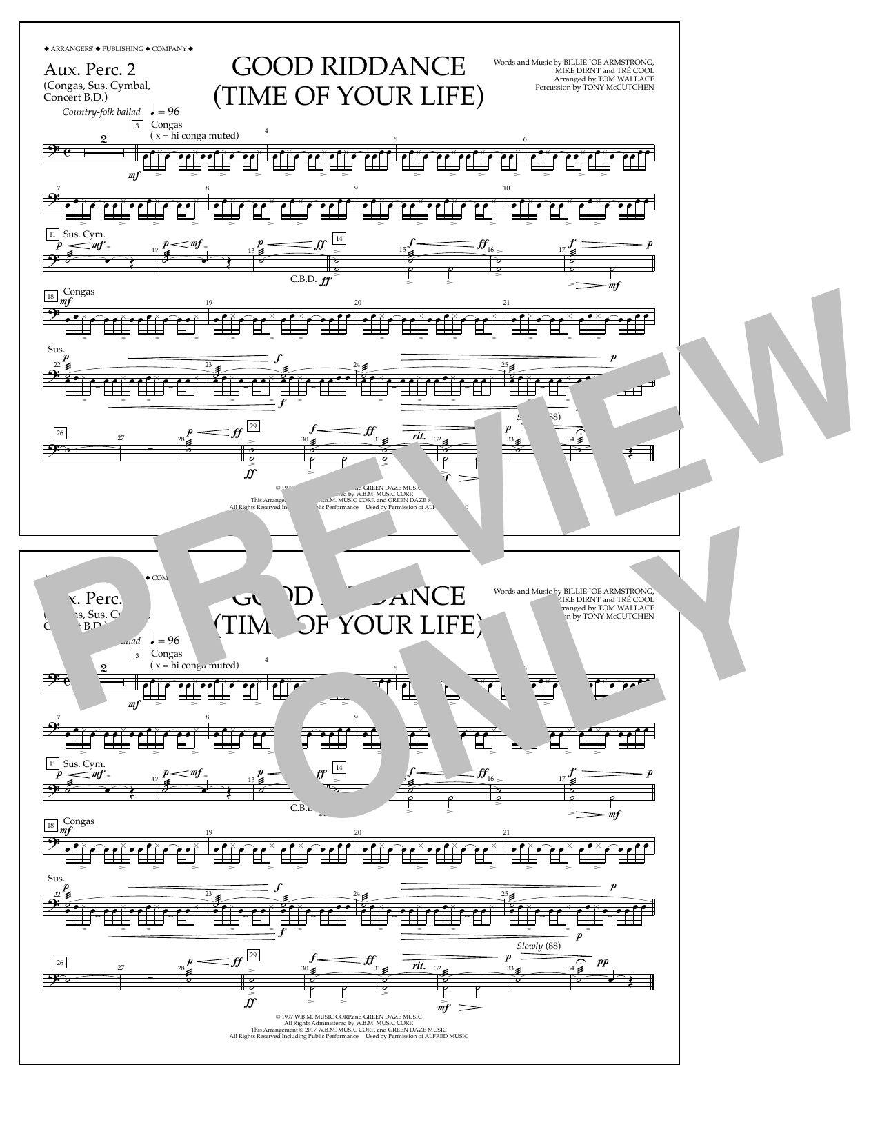 Tom Wallace Good Riddance (Time of Your Life) - Aux. Perc. 2 Sheet Music Notes & Chords for Marching Band - Download or Print PDF