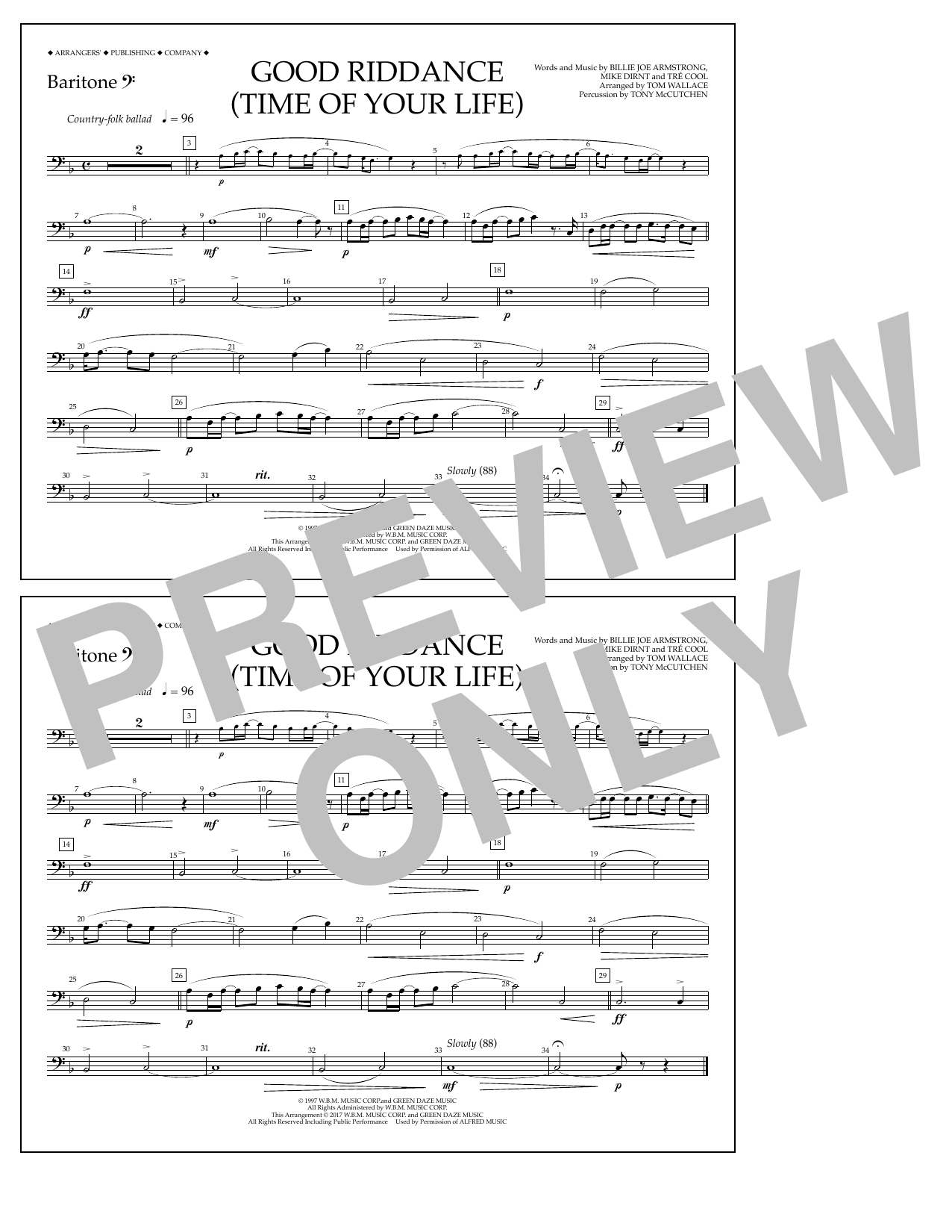 Tom Wallace Good Riddance (Time of Your Life) - Baritone B.C. Sheet Music Notes & Chords for Marching Band - Download or Print PDF