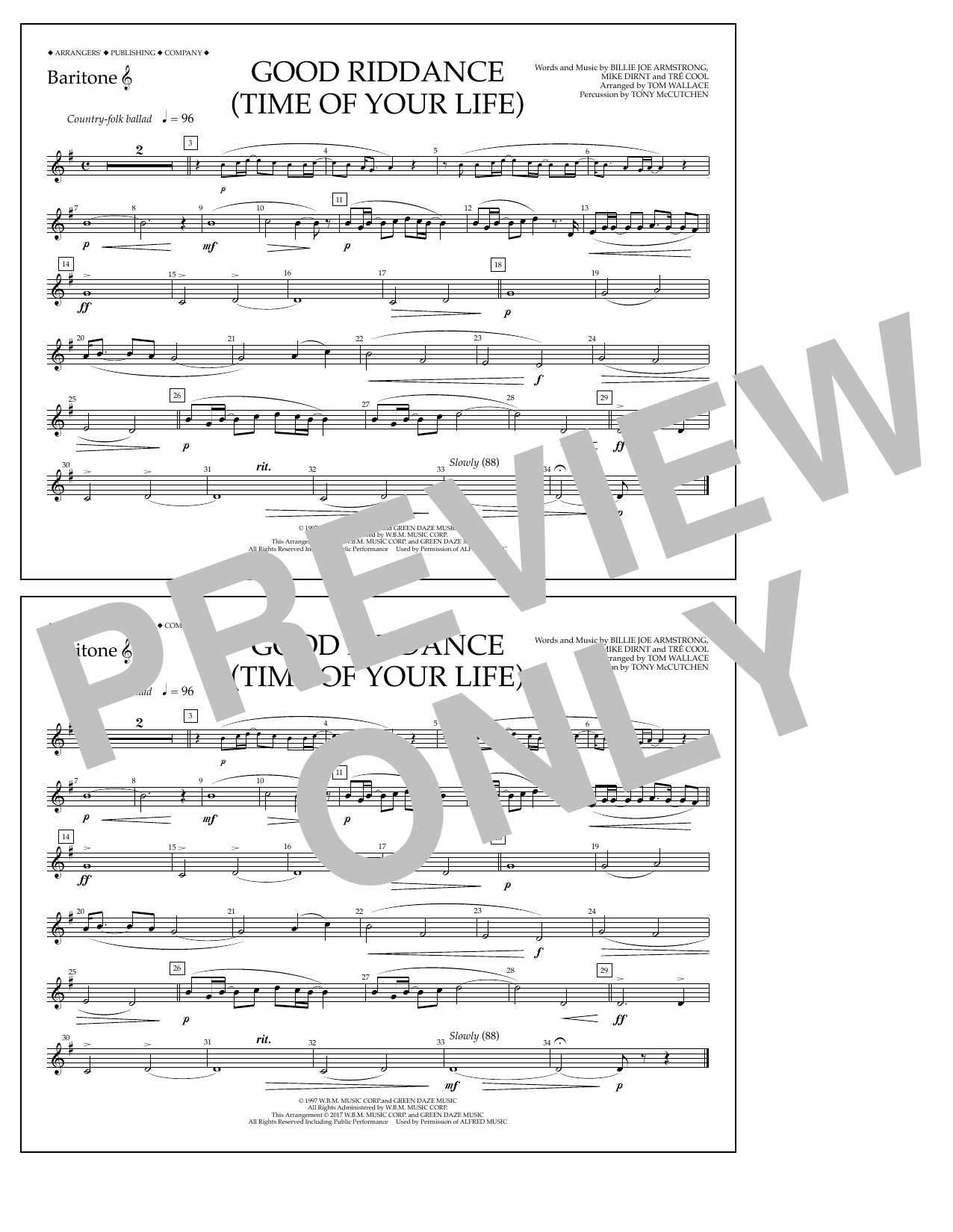 Tom Wallace Good Riddance (Time of Your Life) - Baritone T.C. Sheet Music Notes & Chords for Marching Band - Download or Print PDF