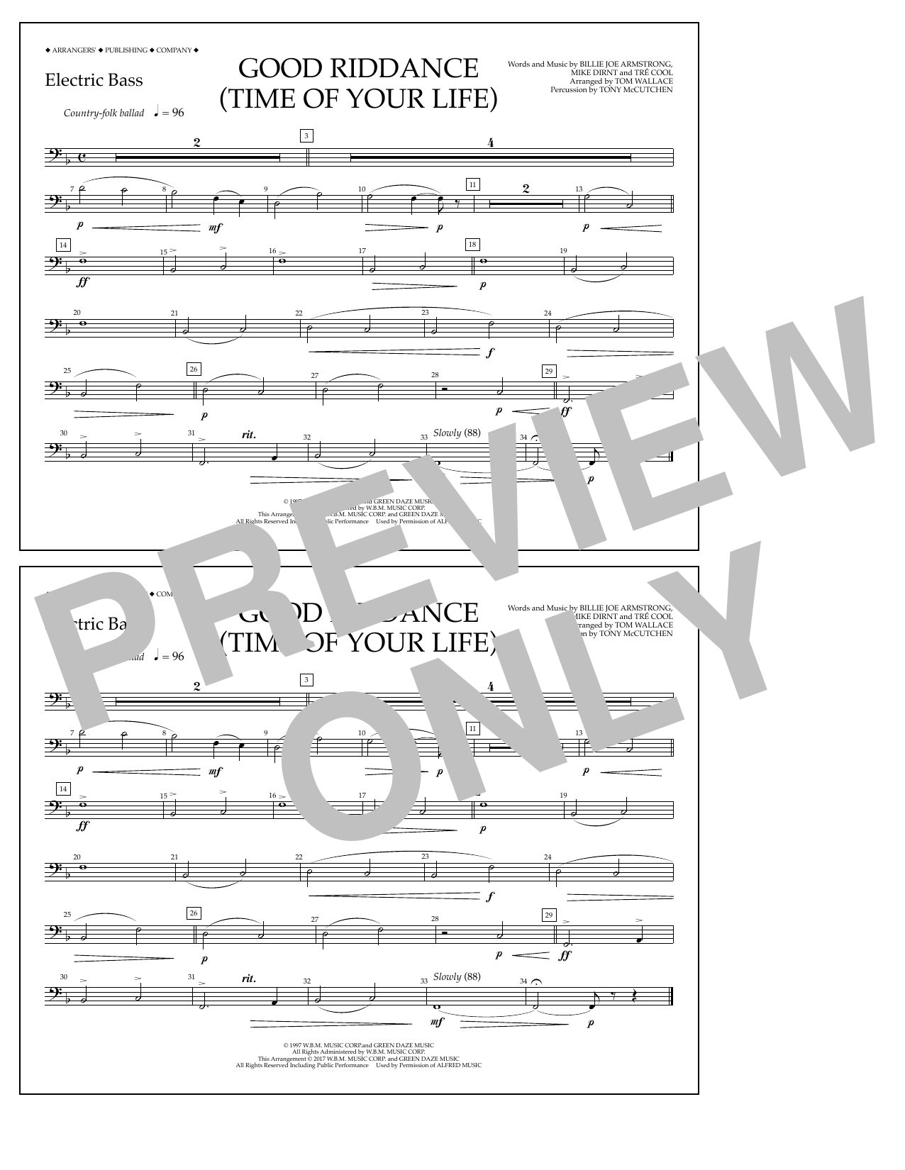 Tom Wallace Good Riddance (Time of Your Life) - Electric Bass Sheet Music Notes & Chords for Marching Band - Download or Print PDF