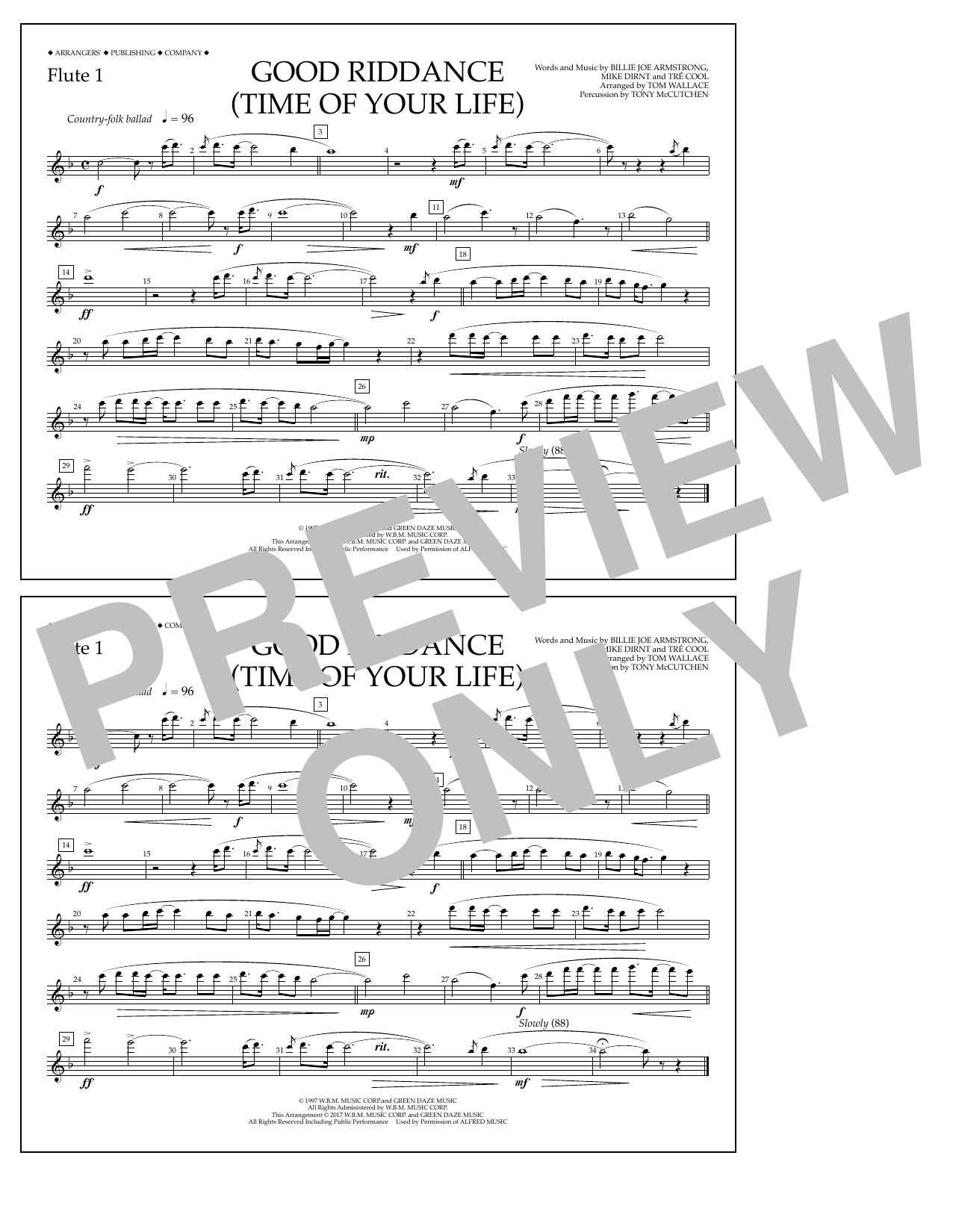 Tom Wallace Good Riddance (Time of Your Life) - Flute 1 Sheet Music Notes & Chords for Marching Band - Download or Print PDF