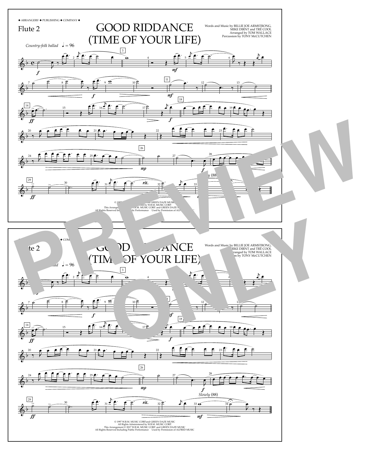 Tom Wallace Good Riddance (Time of Your Life) - Flute 2 Sheet Music Notes & Chords for Marching Band - Download or Print PDF