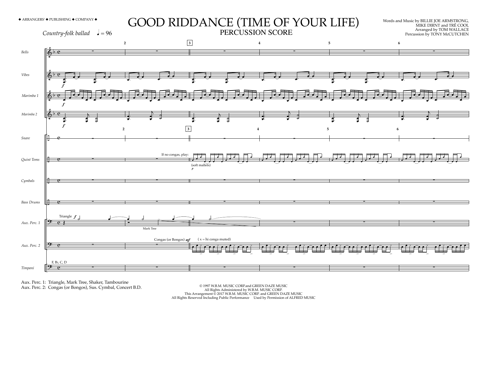 Tom Wallace Good Riddance (Time of Your Life) - Percussion Score Sheet Music Notes & Chords for Marching Band - Download or Print PDF