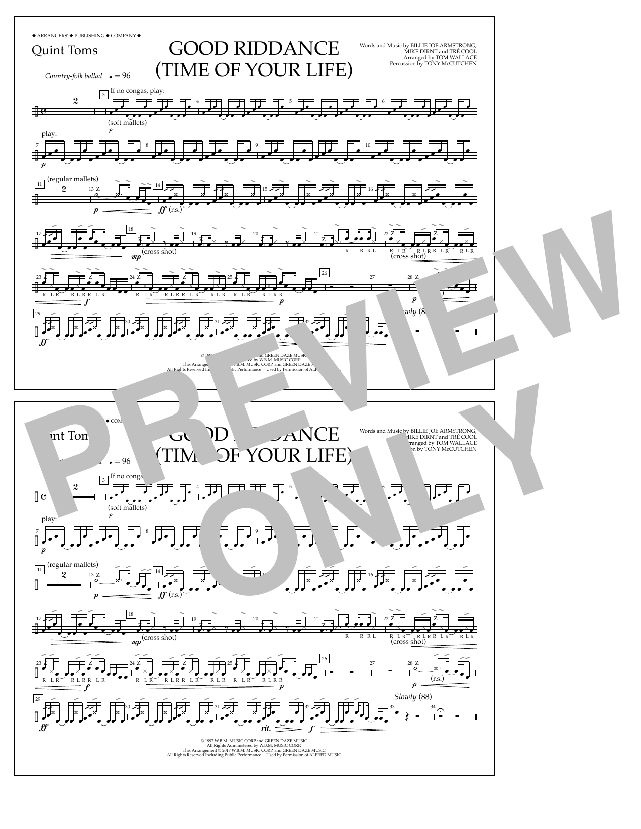 Tom Wallace Good Riddance (Time of Your Life) - Quint-Toms Sheet Music Notes & Chords for Marching Band - Download or Print PDF