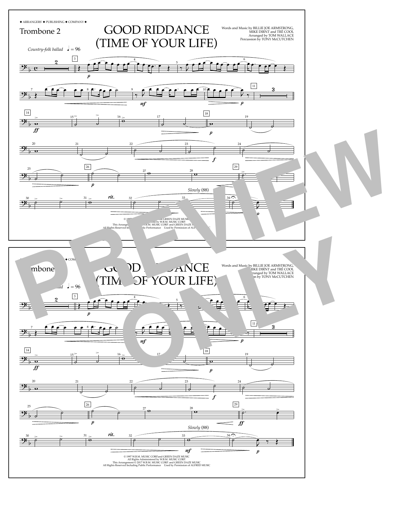 Tom Wallace Good Riddance (Time of Your Life) - Trombone 2 Sheet Music Notes & Chords for Marching Band - Download or Print PDF