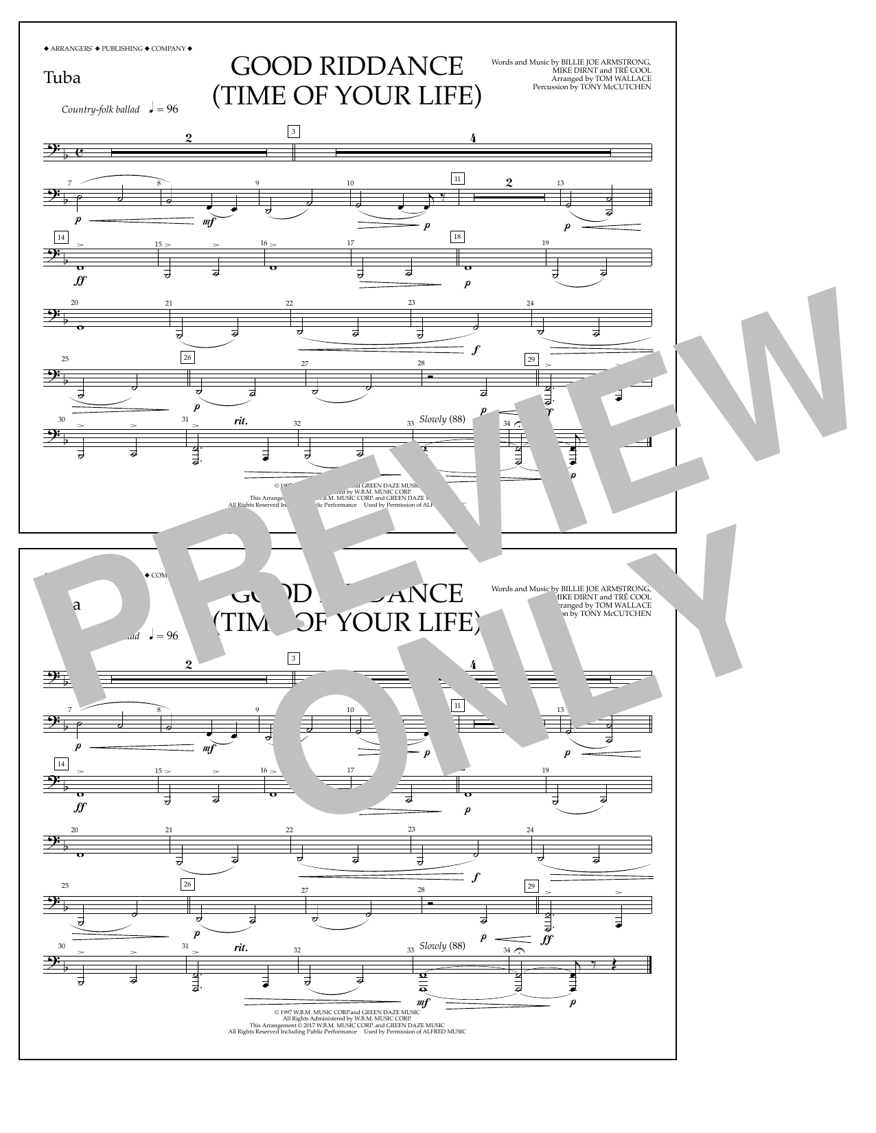 Tom Wallace Good Riddance (Time of Your Life) - Tuba Sheet Music Notes & Chords for Marching Band - Download or Print PDF