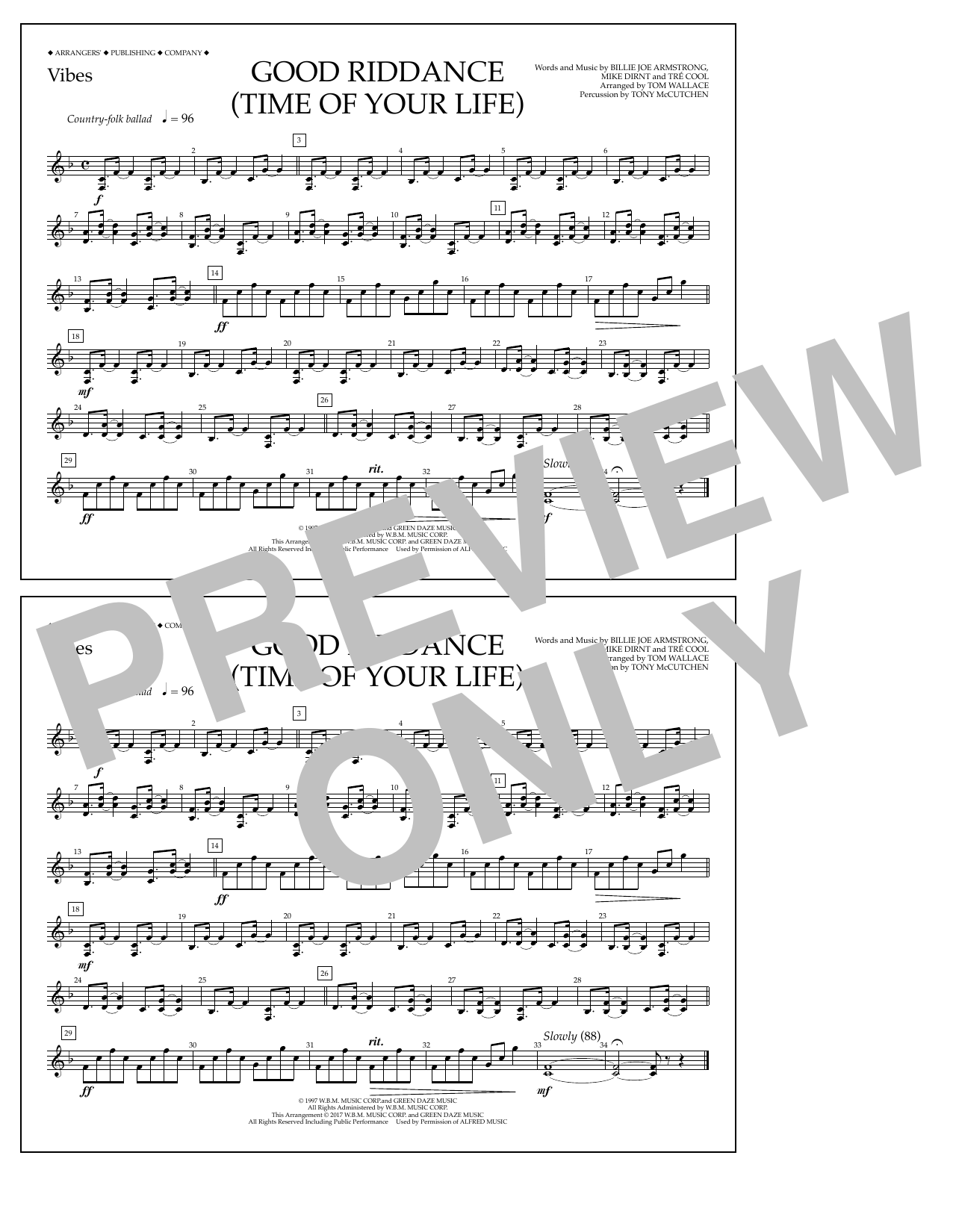Tom Wallace Good Riddance (Time of Your Life) - Vibes Sheet Music Notes & Chords for Marching Band - Download or Print PDF