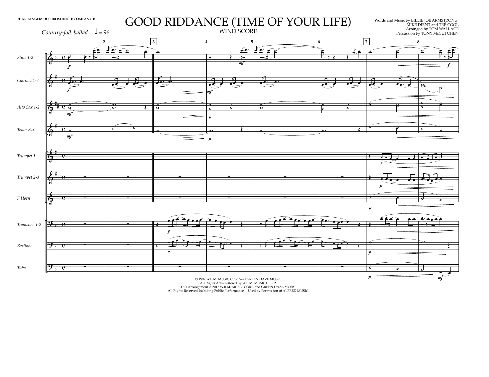 Tom Wallace Good Riddance (Time of Your Life) - Wind Score Sheet Music Notes & Chords for Marching Band - Download or Print PDF