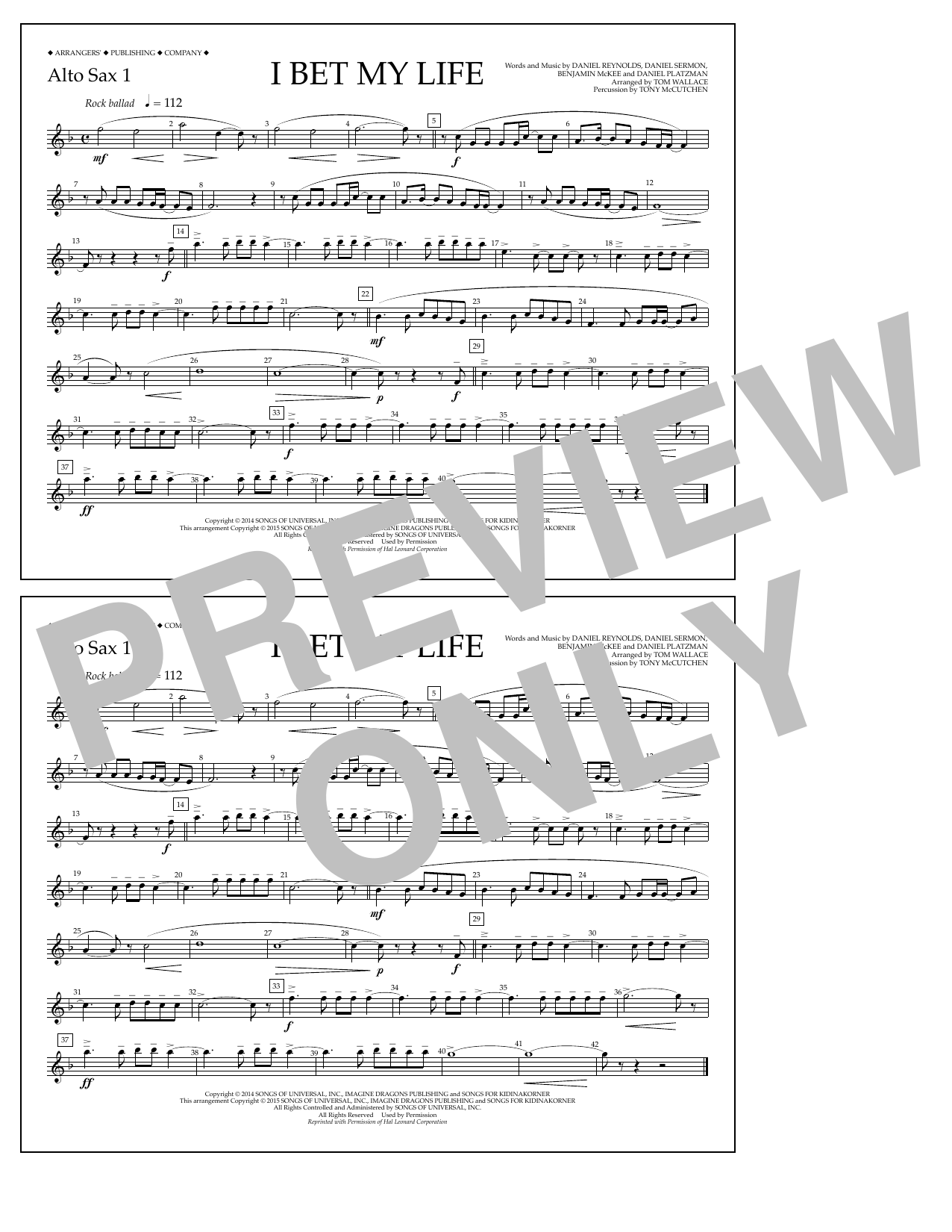 Tom Wallace I Bet My Life - Alto Sax 1 Sheet Music Notes & Chords for Marching Band - Download or Print PDF