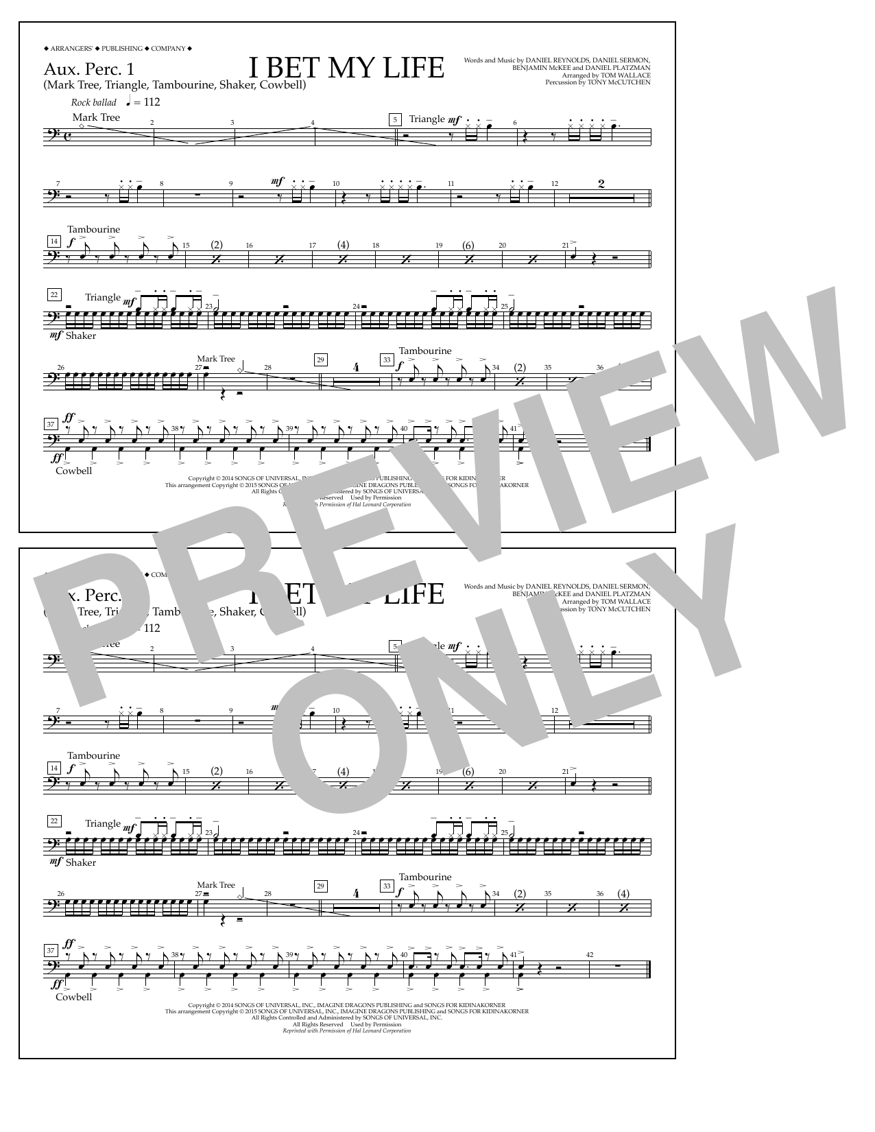 Tom Wallace I Bet My Life - Aux. Perc. 1 Sheet Music Notes & Chords for Marching Band - Download or Print PDF