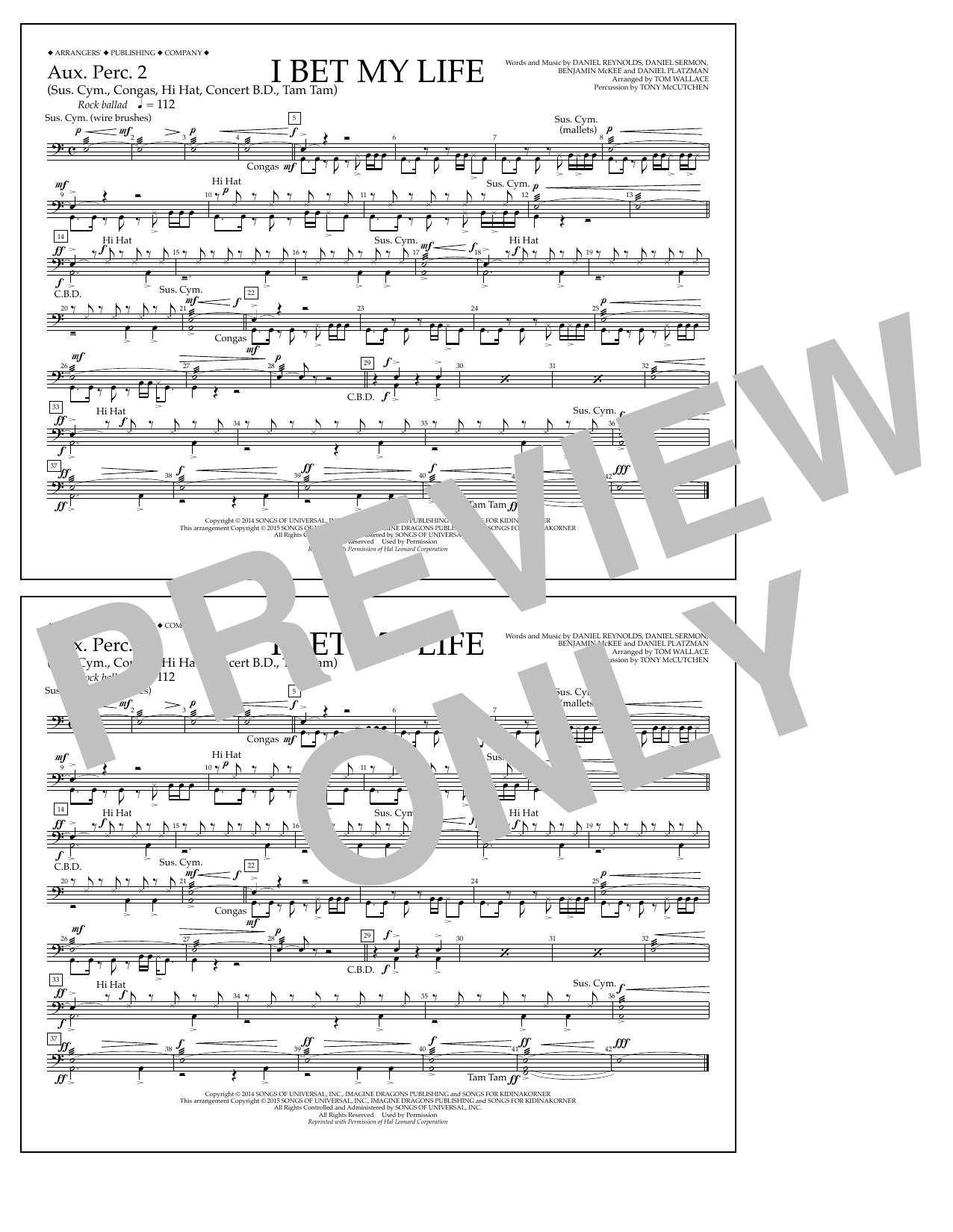 Tom Wallace I Bet My Life - Aux. Perc. 2 Sheet Music Notes & Chords for Marching Band - Download or Print PDF