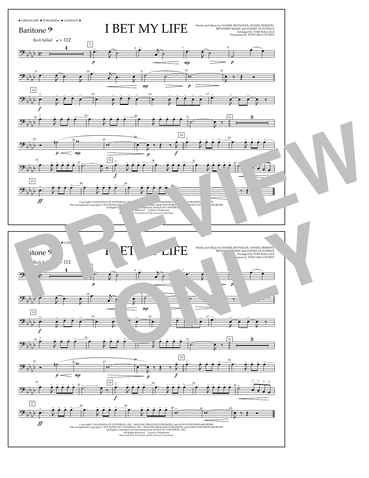 Tom Wallace I Bet My Life - Baritone B.C. Sheet Music Notes & Chords for Marching Band - Download or Print PDF