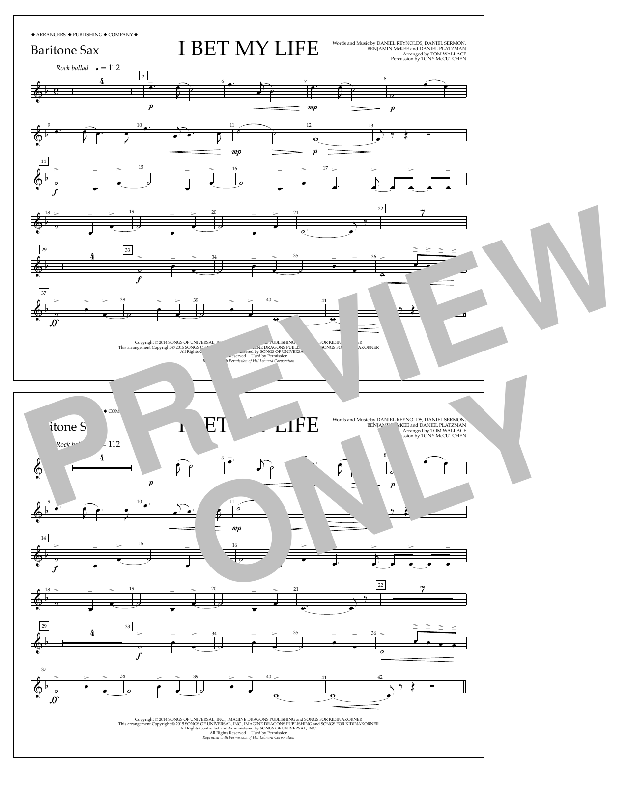 Tom Wallace I Bet My Life - Baritone Sax Sheet Music Notes & Chords for Marching Band - Download or Print PDF