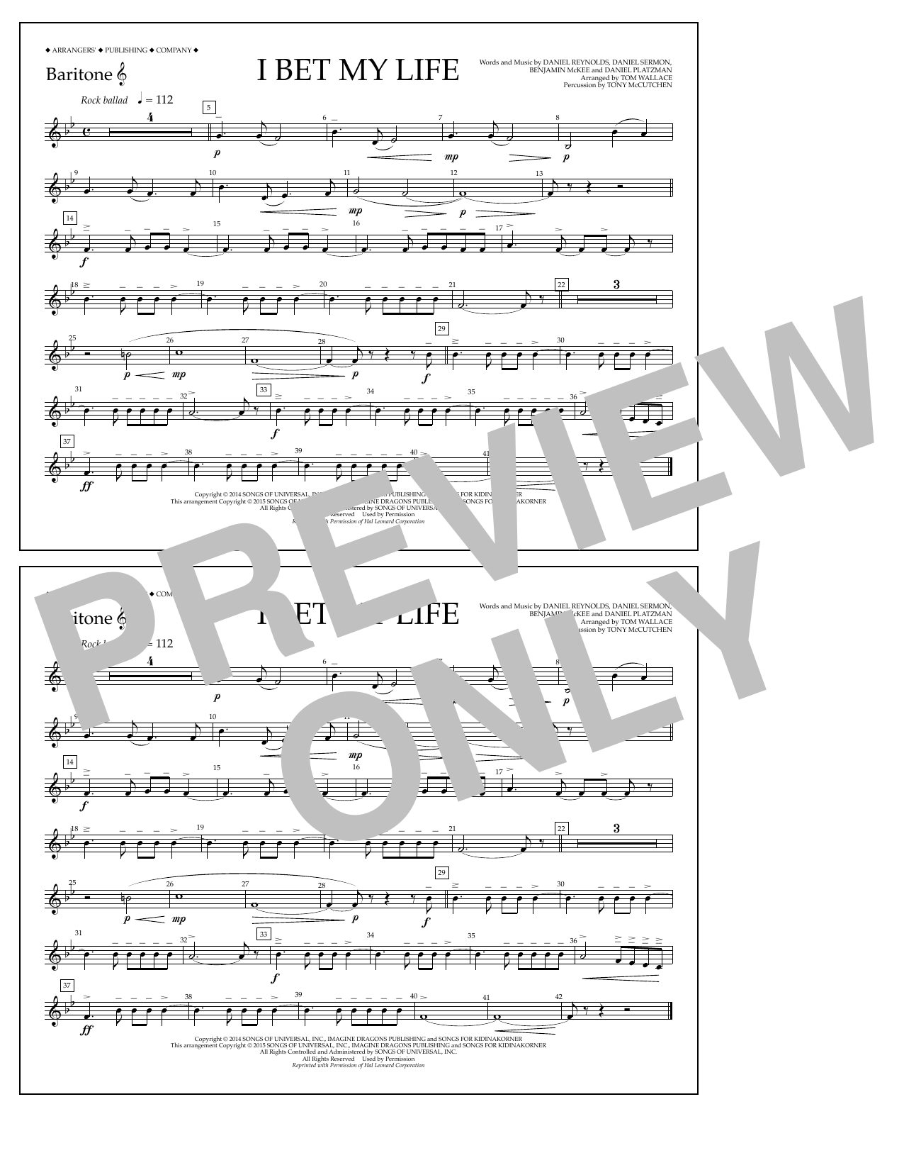 Tom Wallace I Bet My Life - Baritone T.C. Sheet Music Notes & Chords for Marching Band - Download or Print PDF