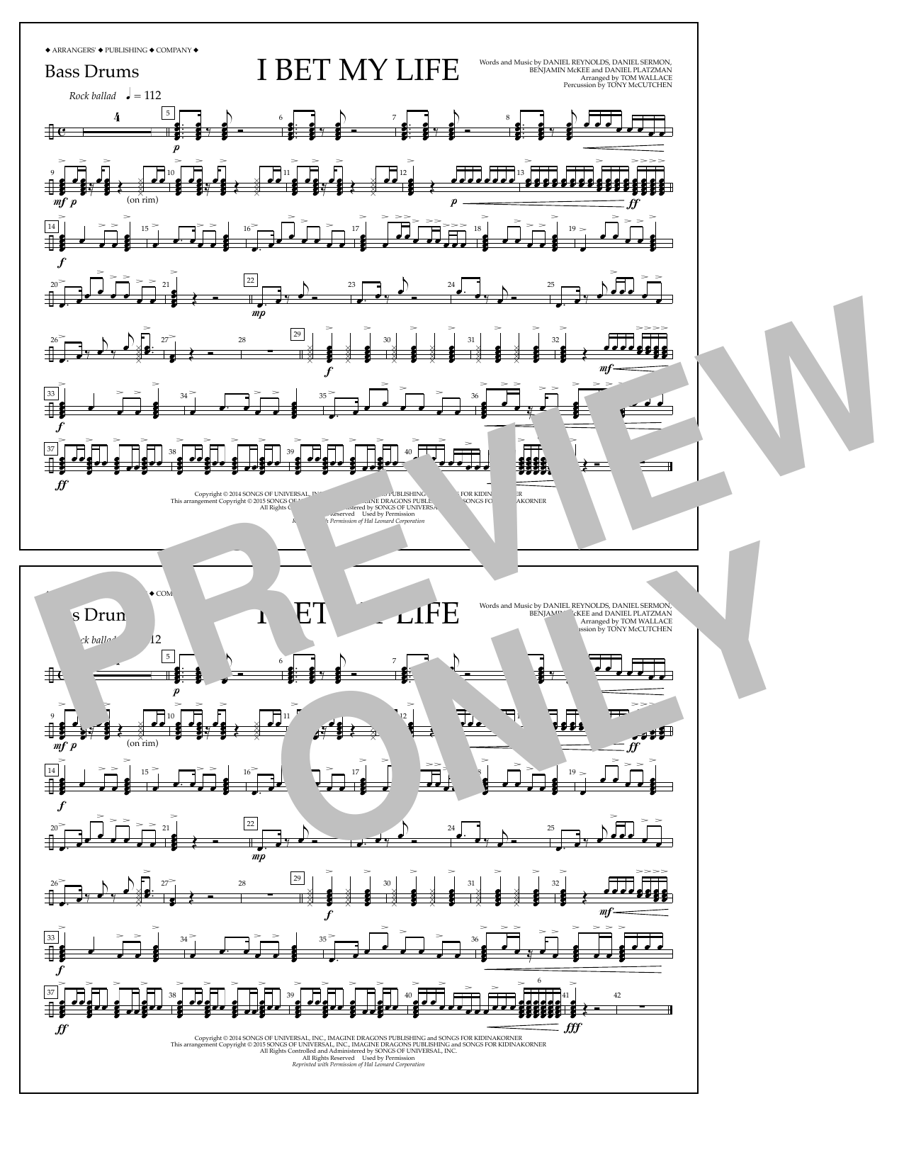 Tom Wallace I Bet My Life - Bass Drums Sheet Music Notes & Chords for Marching Band - Download or Print PDF