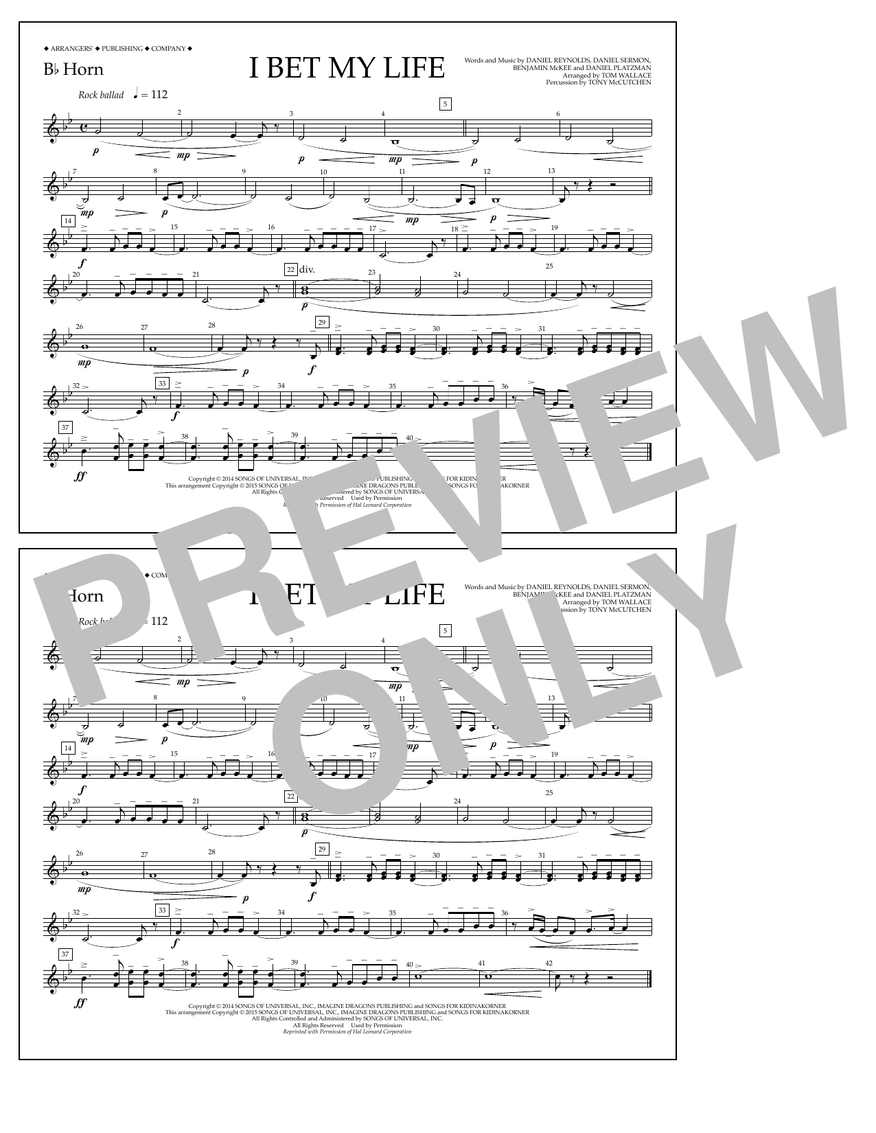 Tom Wallace I Bet My Life - Bb Horn Sheet Music Notes & Chords for Marching Band - Download or Print PDF