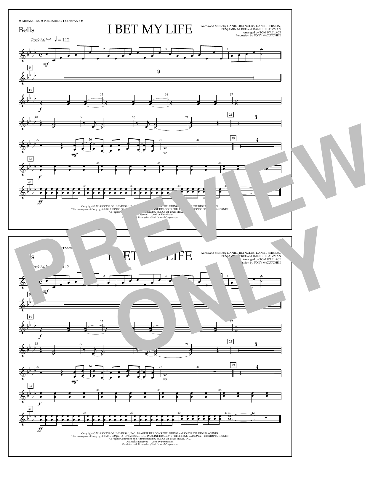 Tom Wallace I Bet My Life - Bells Sheet Music Notes & Chords for Marching Band - Download or Print PDF
