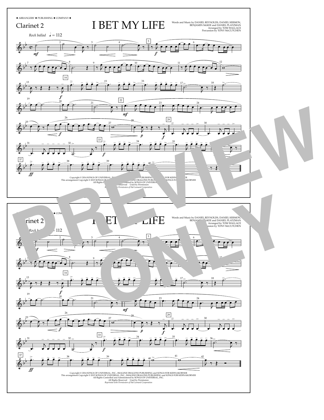 Tom Wallace I Bet My Life - Clarinet 2 Sheet Music Notes & Chords for Marching Band - Download or Print PDF