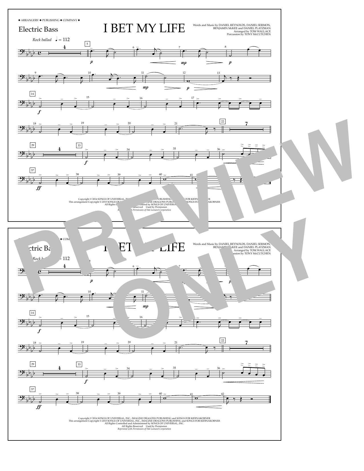 Tom Wallace I Bet My Life - Electric Bass Sheet Music Notes & Chords for Marching Band - Download or Print PDF