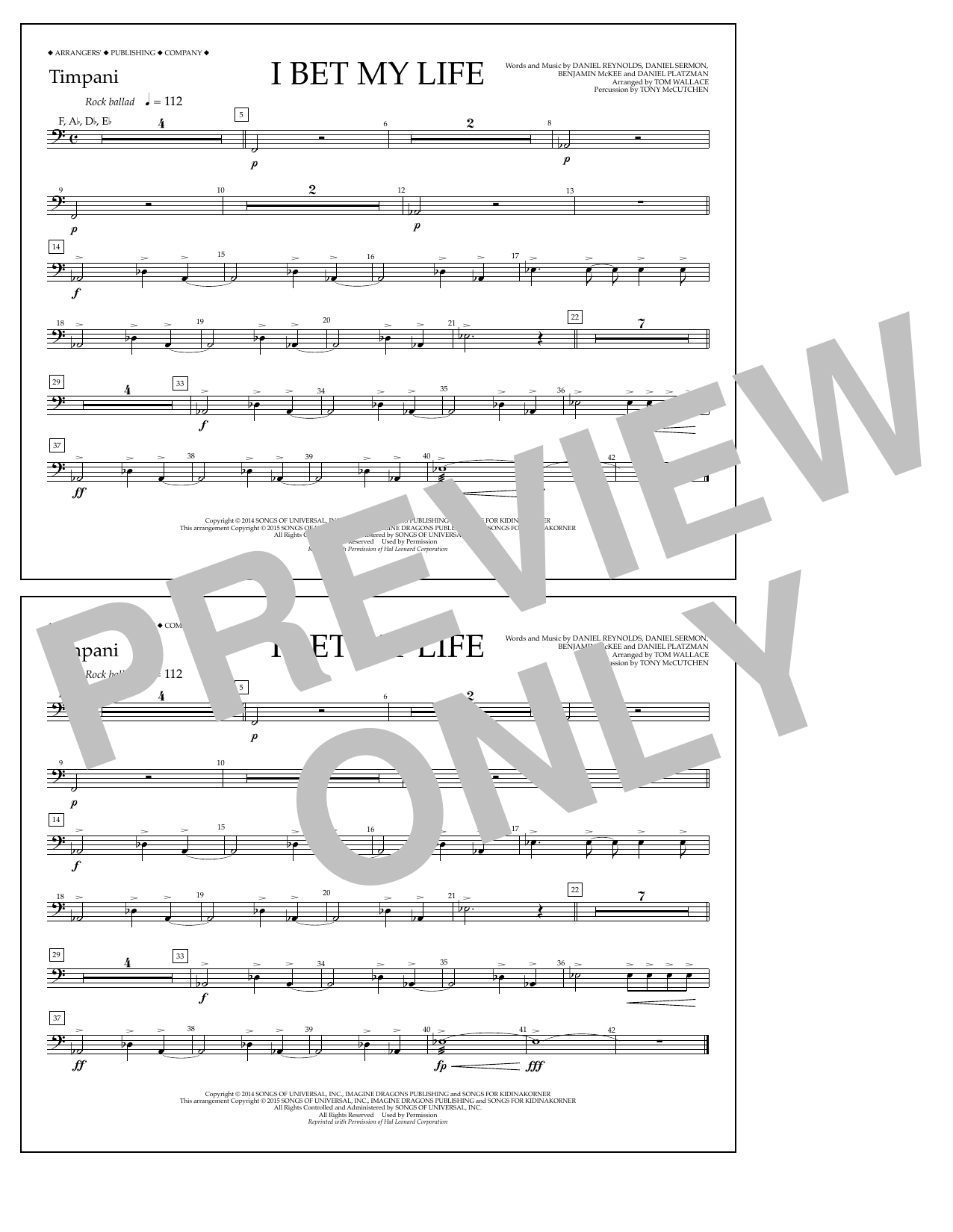 Tom Wallace I Bet My Life - Timpani Sheet Music Notes & Chords for Marching Band - Download or Print PDF