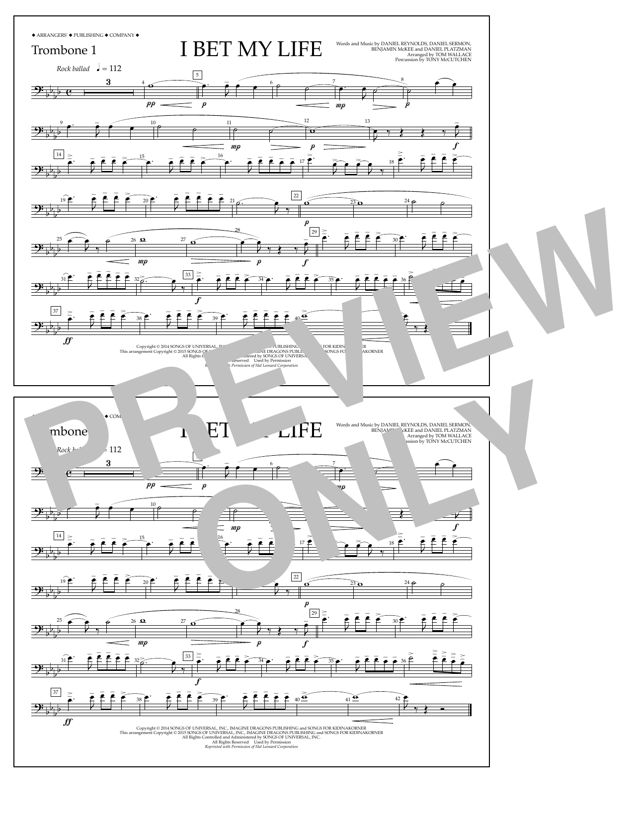 Tom Wallace I Bet My Life - Trombone 1 Sheet Music Notes & Chords for Marching Band - Download or Print PDF