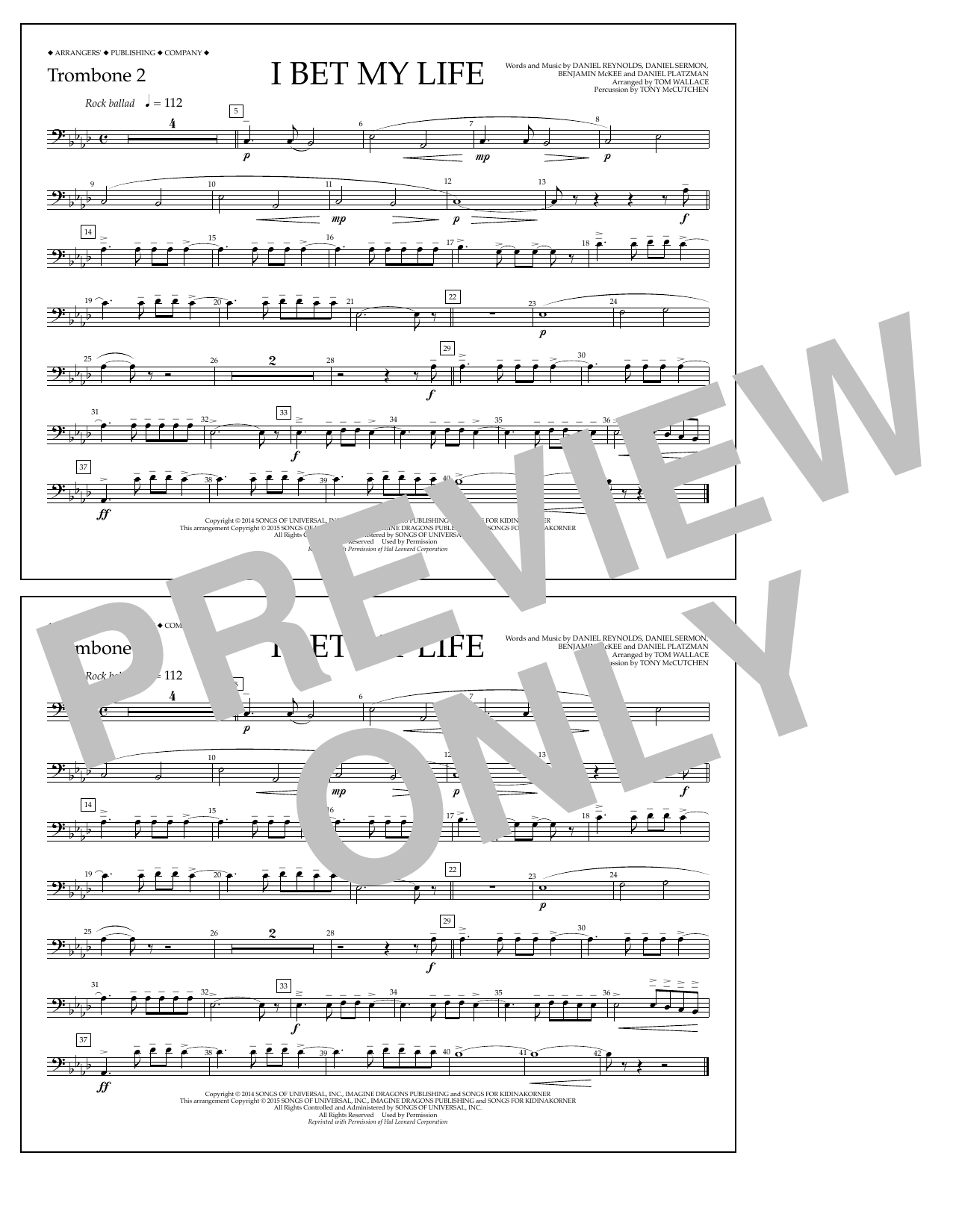 Tom Wallace I Bet My Life - Trombone 2 Sheet Music Notes & Chords for Marching Band - Download or Print PDF