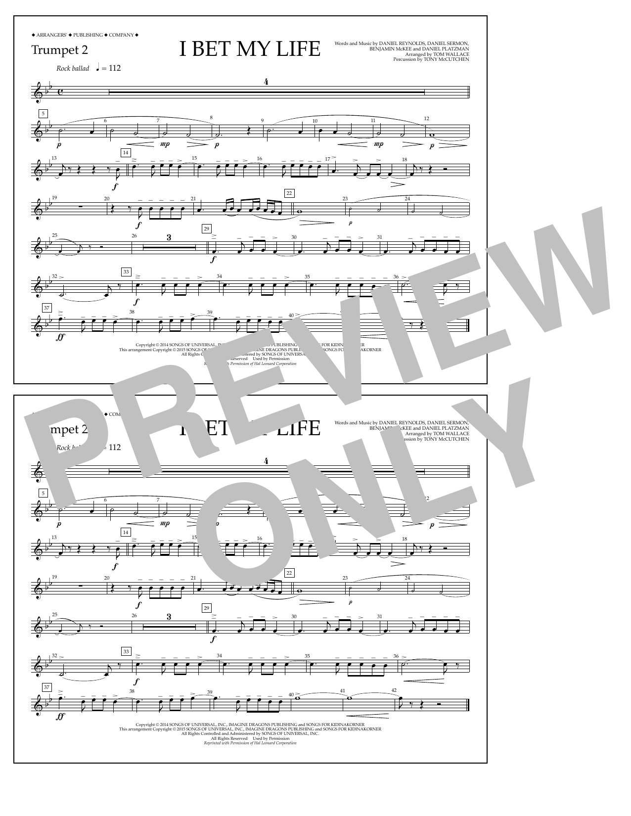Tom Wallace I Bet My Life - Trumpet 2 Sheet Music Notes & Chords for Marching Band - Download or Print PDF