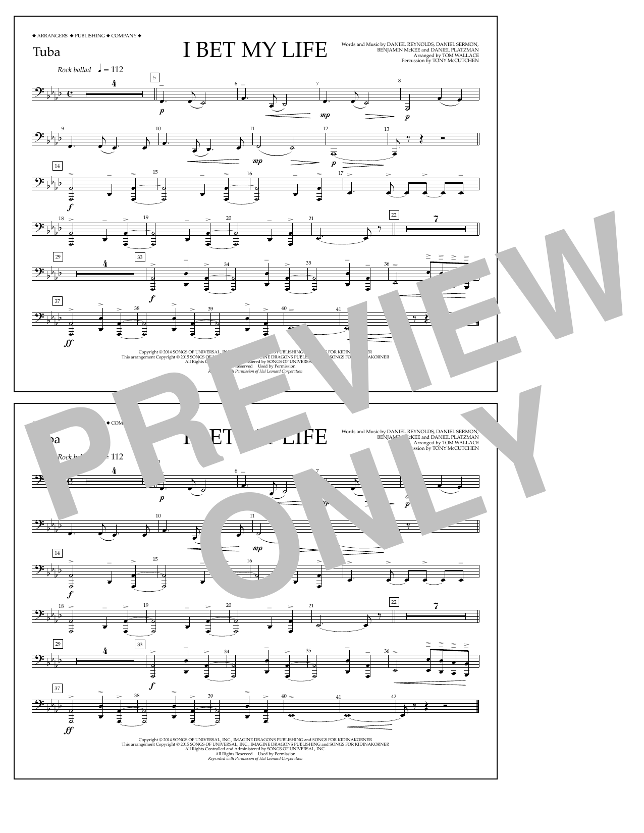 Tom Wallace I Bet My Life - Tuba Sheet Music Notes & Chords for Marching Band - Download or Print PDF