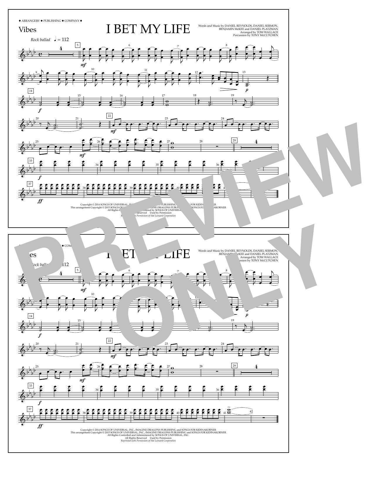 Tom Wallace I Bet My Life - Vibes Sheet Music Notes & Chords for Marching Band - Download or Print PDF