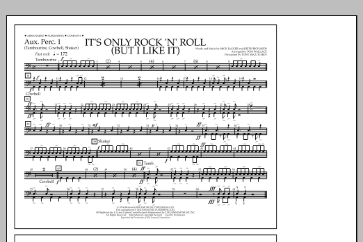 Tom Wallace It's Only Rock 'n' Roll (But I Like It) - Aux. Perc. 1 Sheet Music Notes & Chords for Marching Band - Download or Print PDF