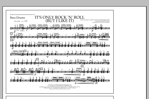 Tom Wallace It's Only Rock 'n' Roll (But I Like It) - Bass Drums Sheet Music Notes & Chords for Marching Band - Download or Print PDF