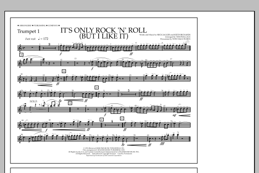 Tom Wallace It's Only Rock 'n' Roll (But I Like It) - Trumpet 1 Sheet Music Notes & Chords for Marching Band - Download or Print PDF