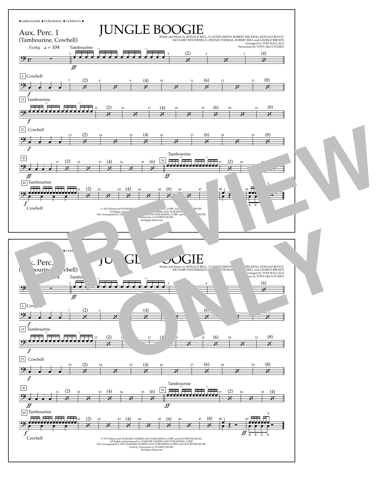 Tom Wallace Jungle Boogie - Aux. Perc. 1 Sheet Music Notes & Chords for Marching Band - Download or Print PDF