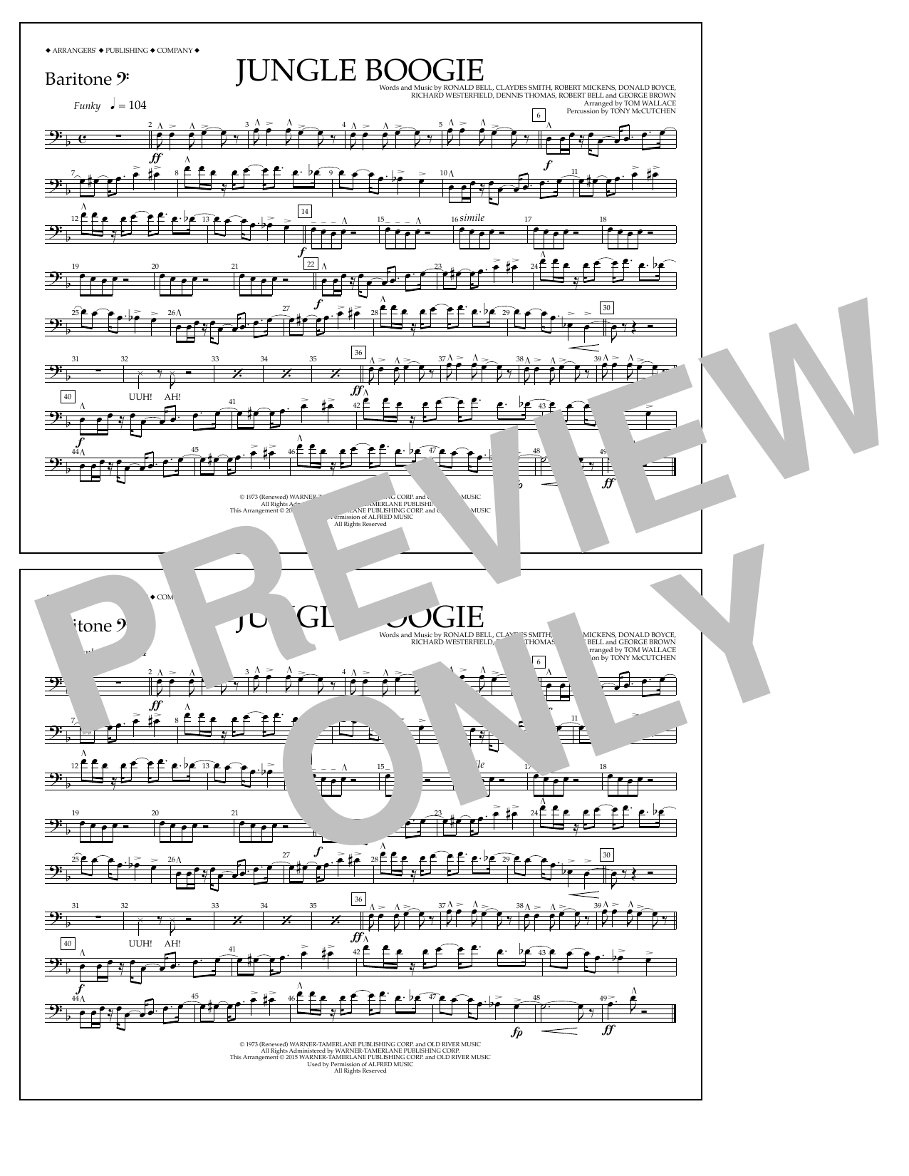 Tom Wallace Jungle Boogie - Baritone B.C. Sheet Music Notes & Chords for Marching Band - Download or Print PDF