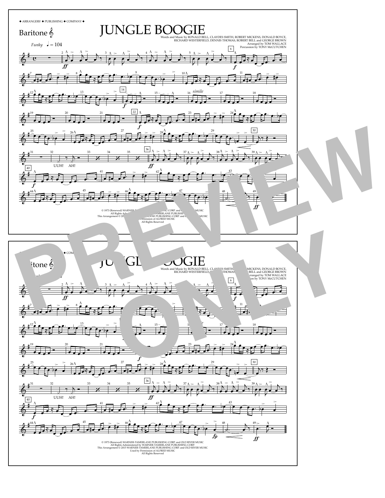 Tom Wallace Jungle Boogie - Baritone T.C. Sheet Music Notes & Chords for Marching Band - Download or Print PDF