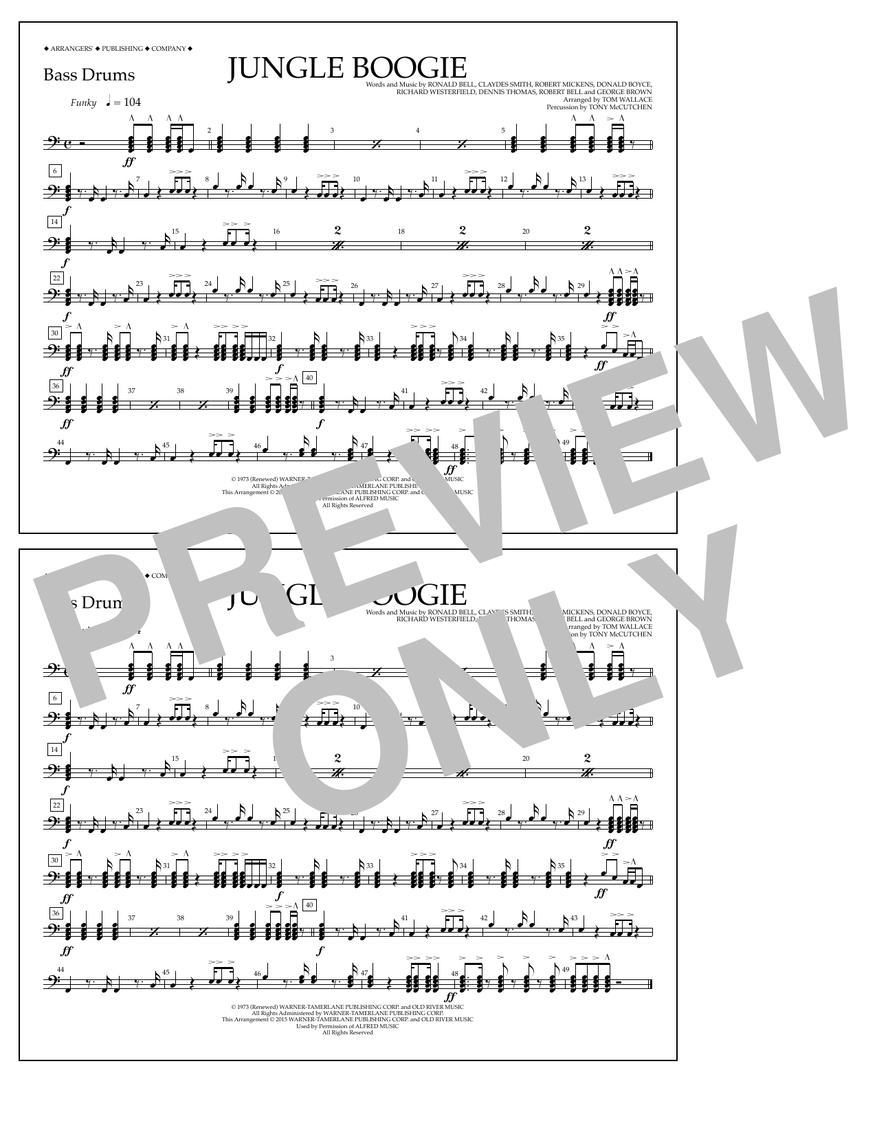 Tom Wallace Jungle Boogie - Bass Drums Sheet Music Notes & Chords for Marching Band - Download or Print PDF