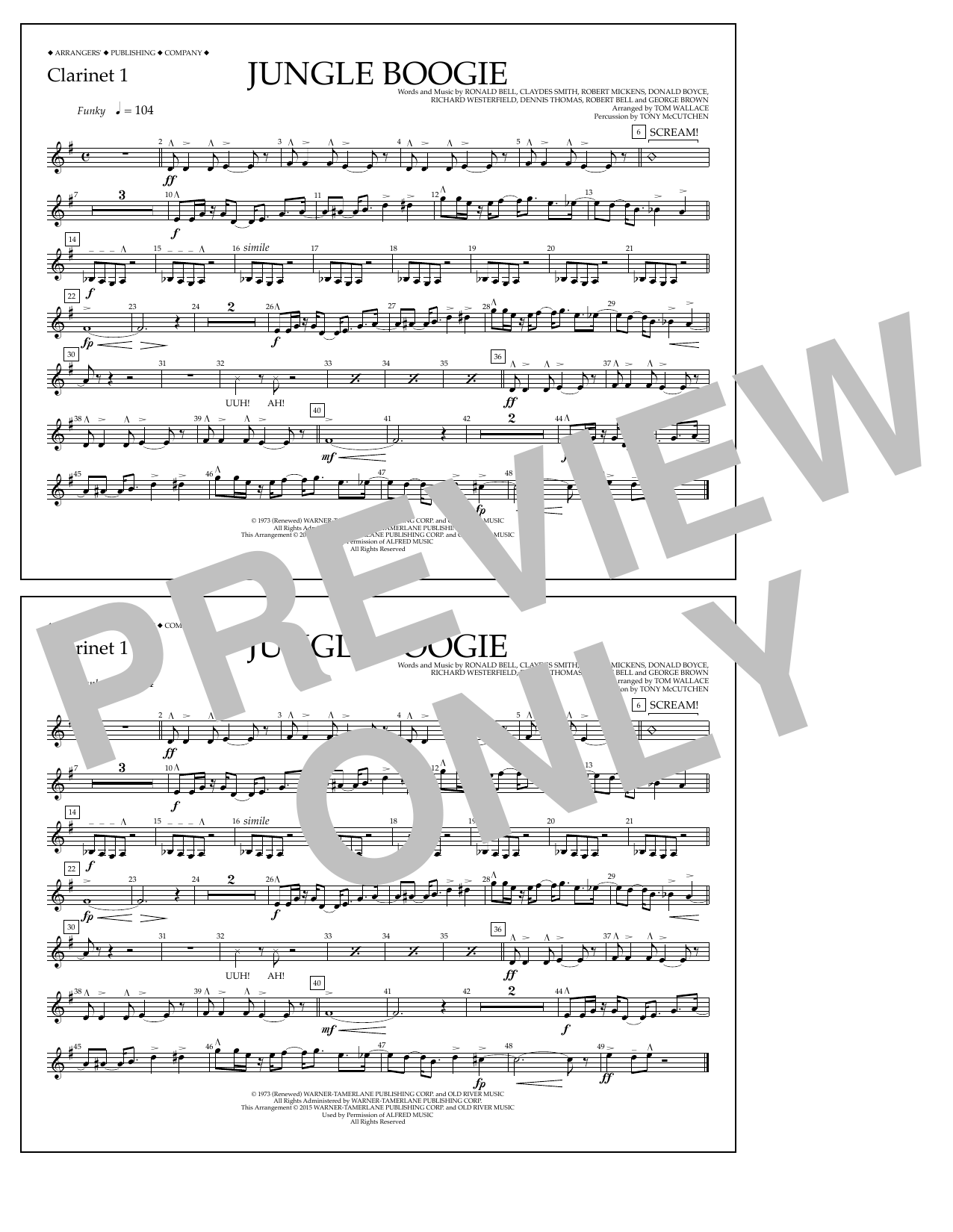 Tom Wallace Jungle Boogie - Clarinet 1 Sheet Music Notes & Chords for Marching Band - Download or Print PDF